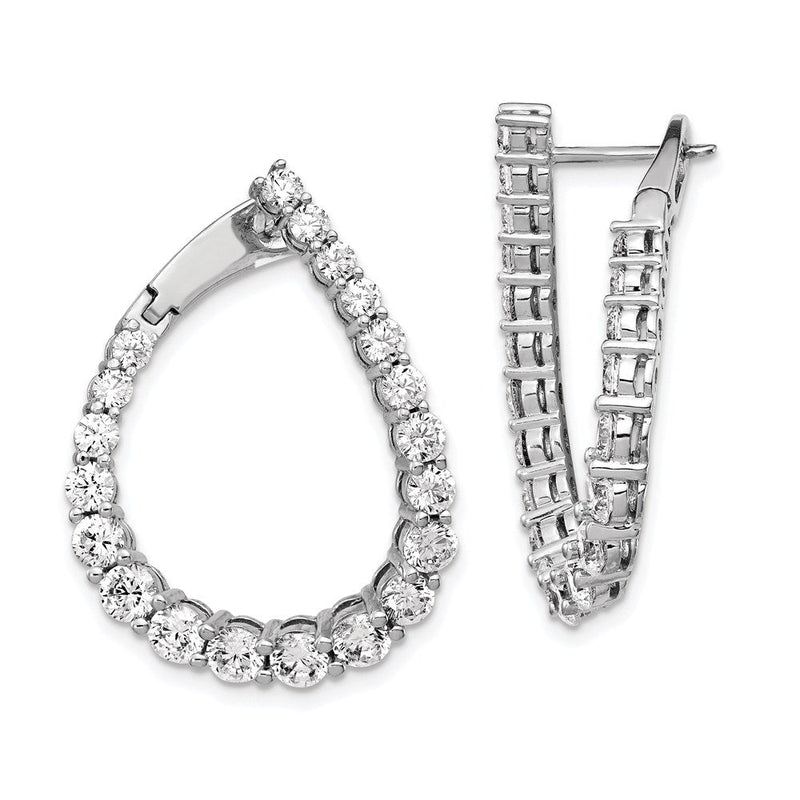 Sterlingsilber Schimmernd Rhodiniert 40 Stein Zirkonia Vorderseite und Rückseite Tropfen Klappbar Creolen