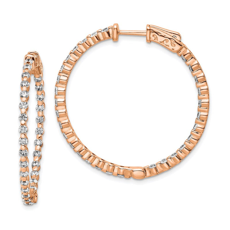Sterlingsilber Schimmernd Roséfarben Rose Glanz Vergoldet 60 Stein 2mm Zirkonia in und Außen Rund Klappbar Creolen