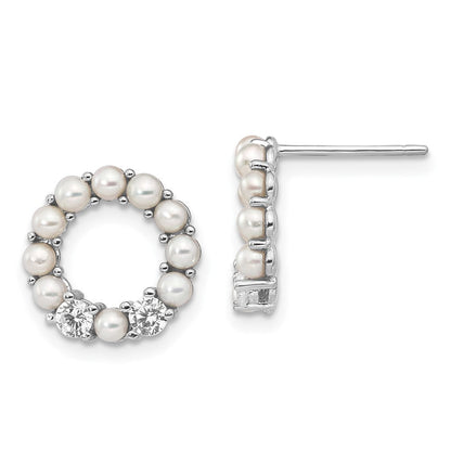 Sterlingsilber Rhodiniert 2-2.5mm Knopf Fwc Perle Zirkonia Ohrringe