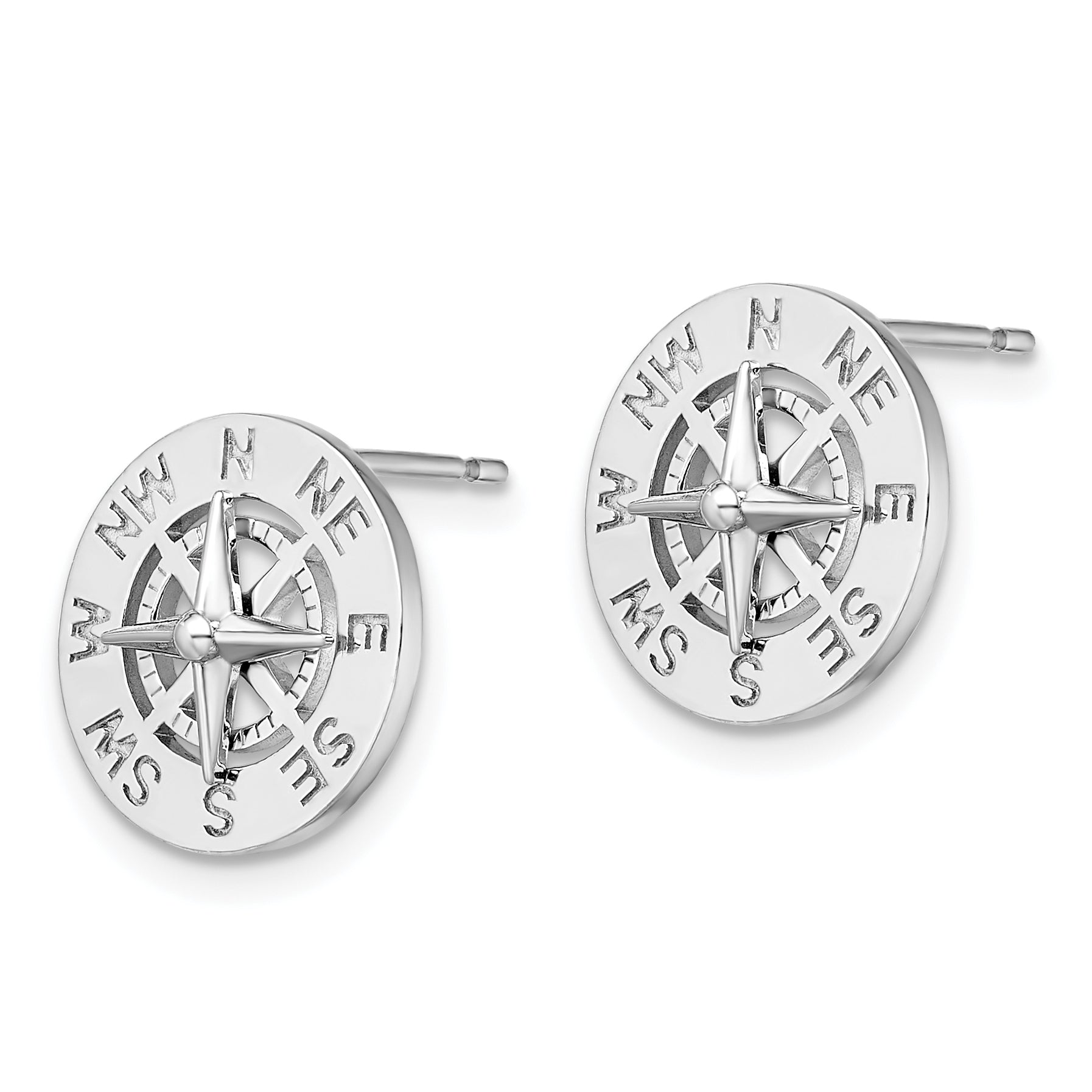 Sterlingsilber De-ani Rhodiniert Mini Nautical Kompass Ohrstecker