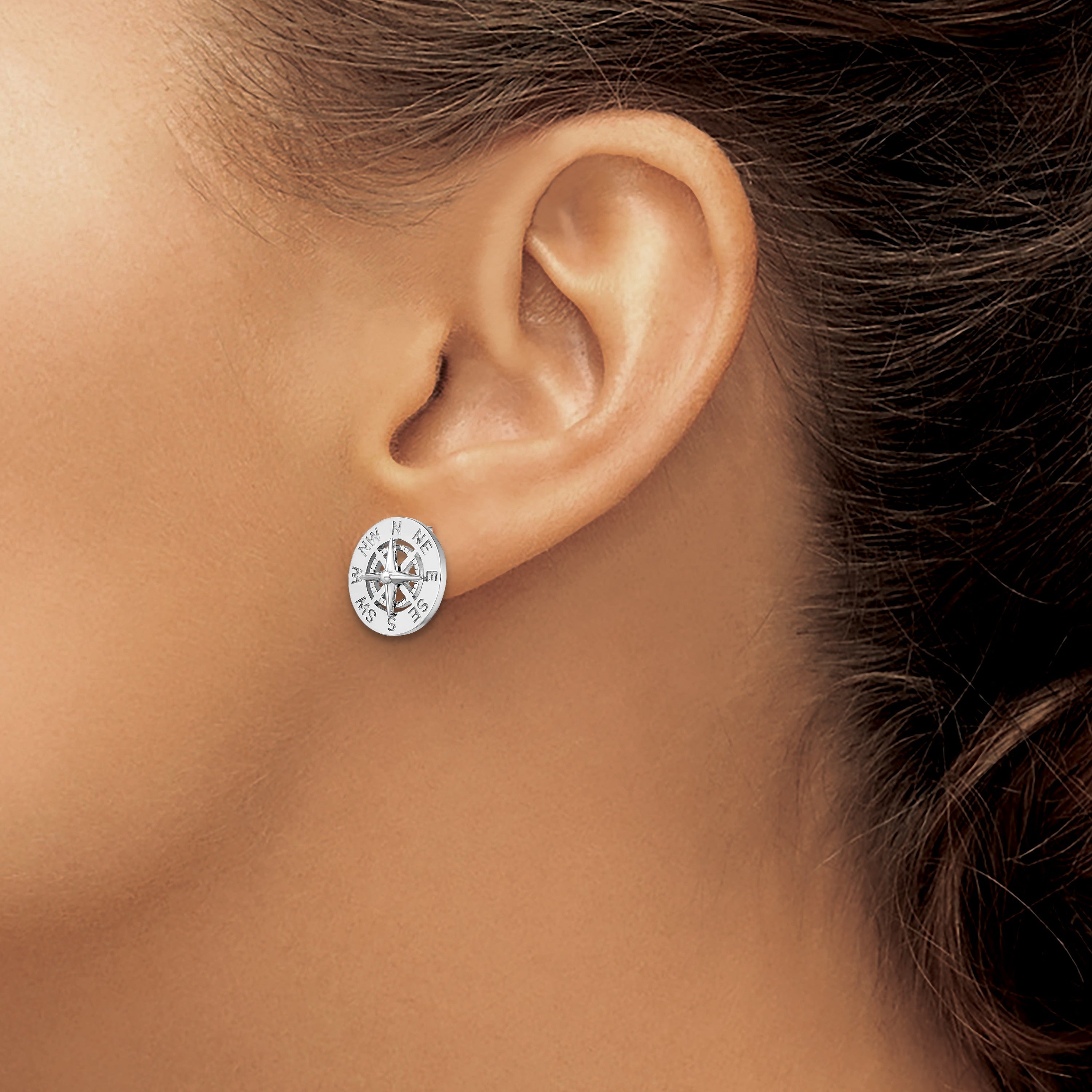 Sterlingsilber De-ani Rhodiniert Mini Nautical Kompass Ohrstecker