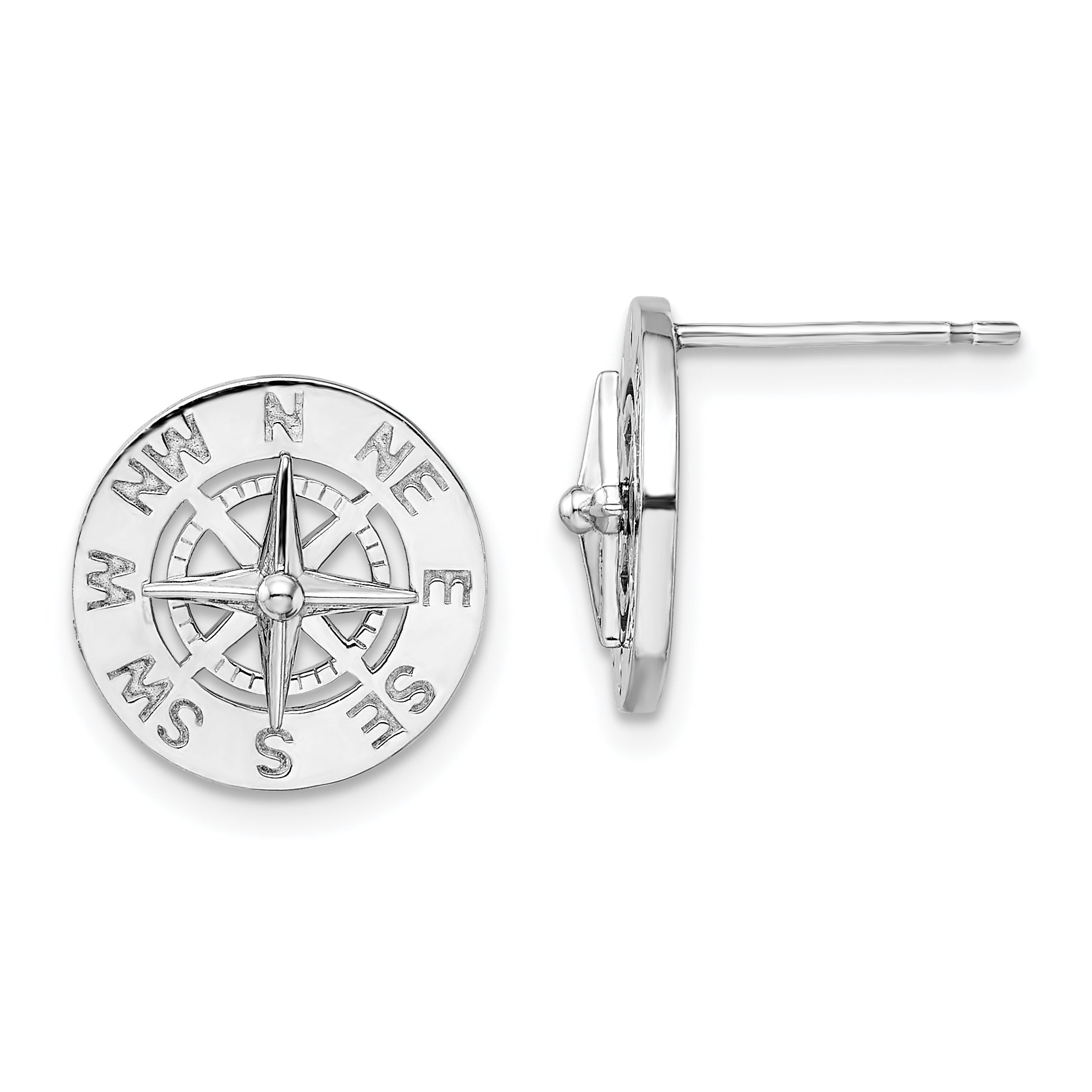 Sterlingsilber De-ani Rhodiniert Mini Nautical Kompass Ohrstecker
