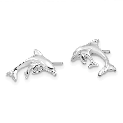 Sterlingsilber De-ani Rhodiniert Poliert Delfin und Baby Ohrstecker