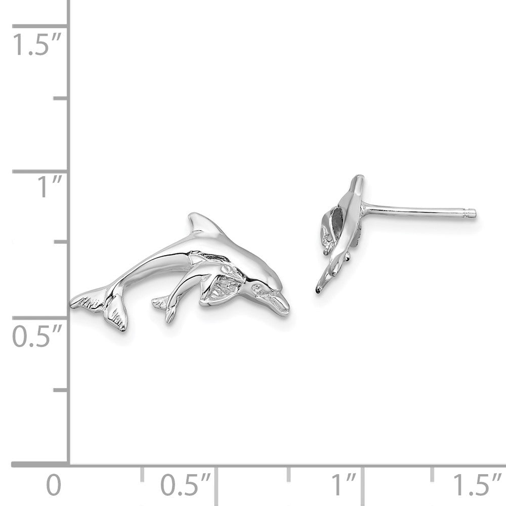 Sterlingsilber De-ani Rhodiniert Poliert Delfin und Baby Ohrstecker