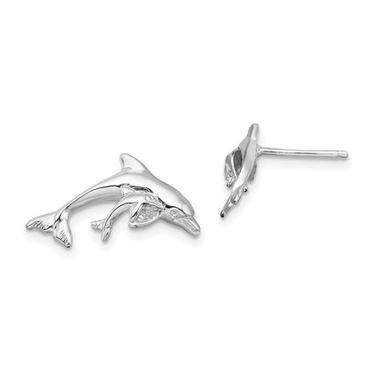 Sterlingsilber De-ani Rhodiniert Poliert Delfin und Baby Ohrstecker