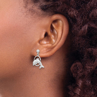 Sterlingsilber De-ani Rhodiniert Delfin in Creole Hängend Ohrstecker