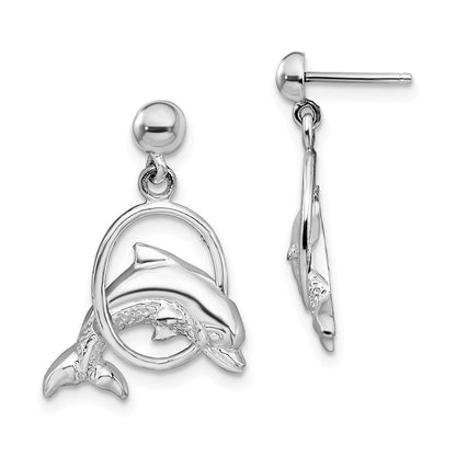 Sterlingsilber De-ani Rhodiniert Delfin in Creole Hängend Ohrstecker