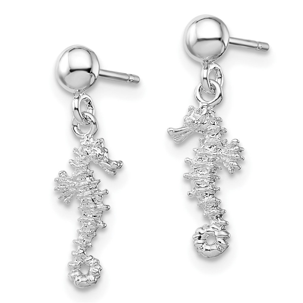 Sterlingsilber De-ani Rhodiniert 3d Mini Seepferdchen Hängend Ohrstecker