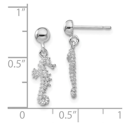 Sterlingsilber De-ani Rhodiniert 3d Mini Seepferdchen Hängend Ohrstecker