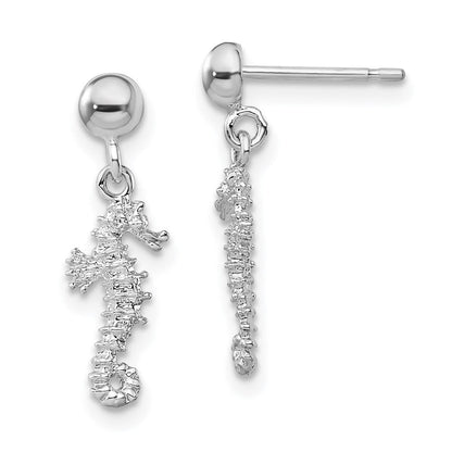 Sterlingsilber De-ani Rhodiniert 3d Mini Seepferdchen Hängend Ohrstecker