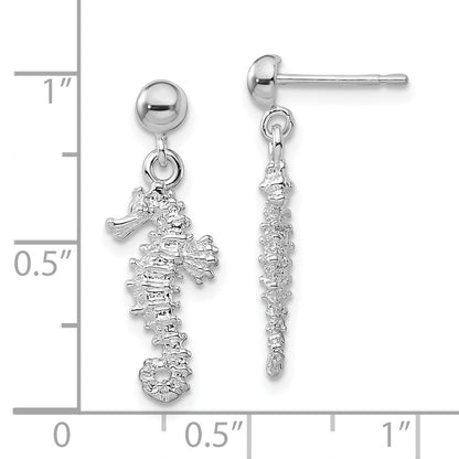 Sterlingsilber De-ani Rhodiniert Poliert 3d Seepferdchen Hängend Ohrstecker