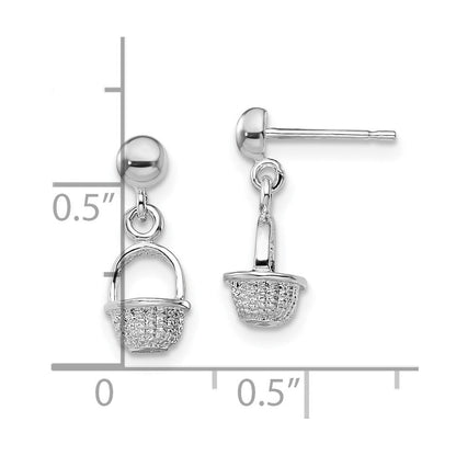 Sterlingsilber Poliert 3d Mini Korb Hängend Ohrstecker