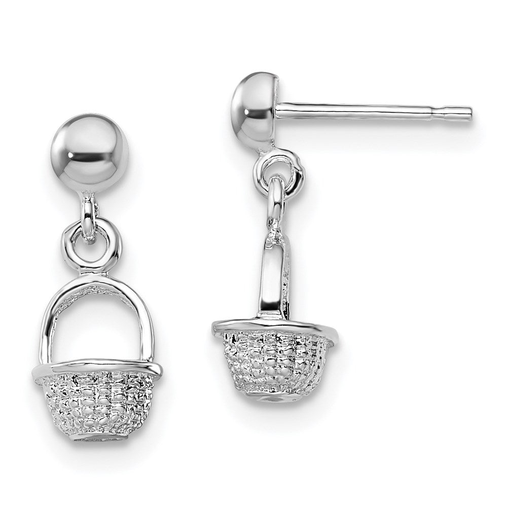 Sterlingsilber Poliert 3d Mini Korb Hängend Ohrstecker