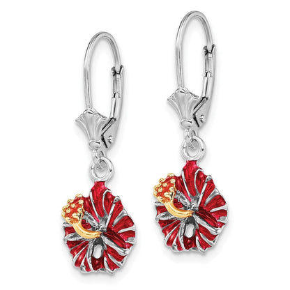 Sterlingsilber De-ani Rhodiniert Emailliert Rot Hibiscus Ohrhänger mit Brisur