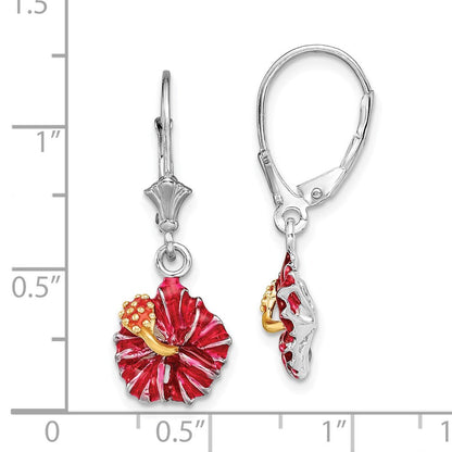Sterlingsilber De-ani Rhodiniert Emailliert Rot Hibiscus Ohrhänger mit Brisur