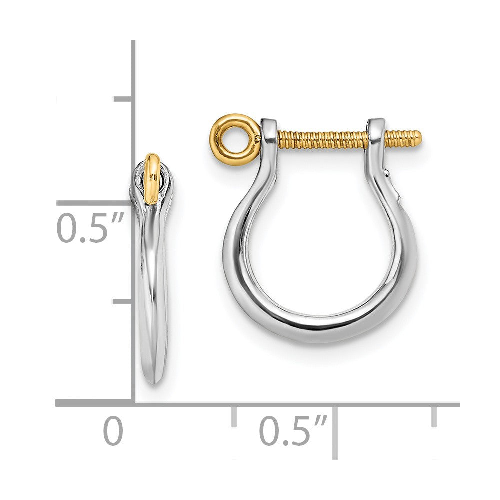 Silber/14K Bicolor De-ani Sterlingsilber Rhodiniert Poliert 3d Klein Shackle mit 14K Screw Ohrringe