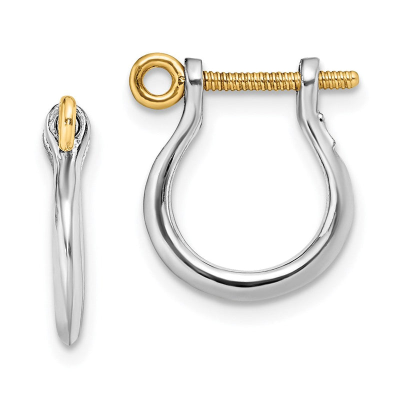 Silber/14K Bicolor De-ani Sterlingsilber Rhodiniert Poliert 3d Klein Shackle mit 14K Screw Ohrringe