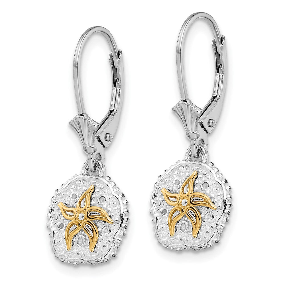 Silber/14K Bicolor De-ani Sterlingsilber Rhodiniert Sand Dollar mit 14K Seestern Ohrhänger mit Brisur