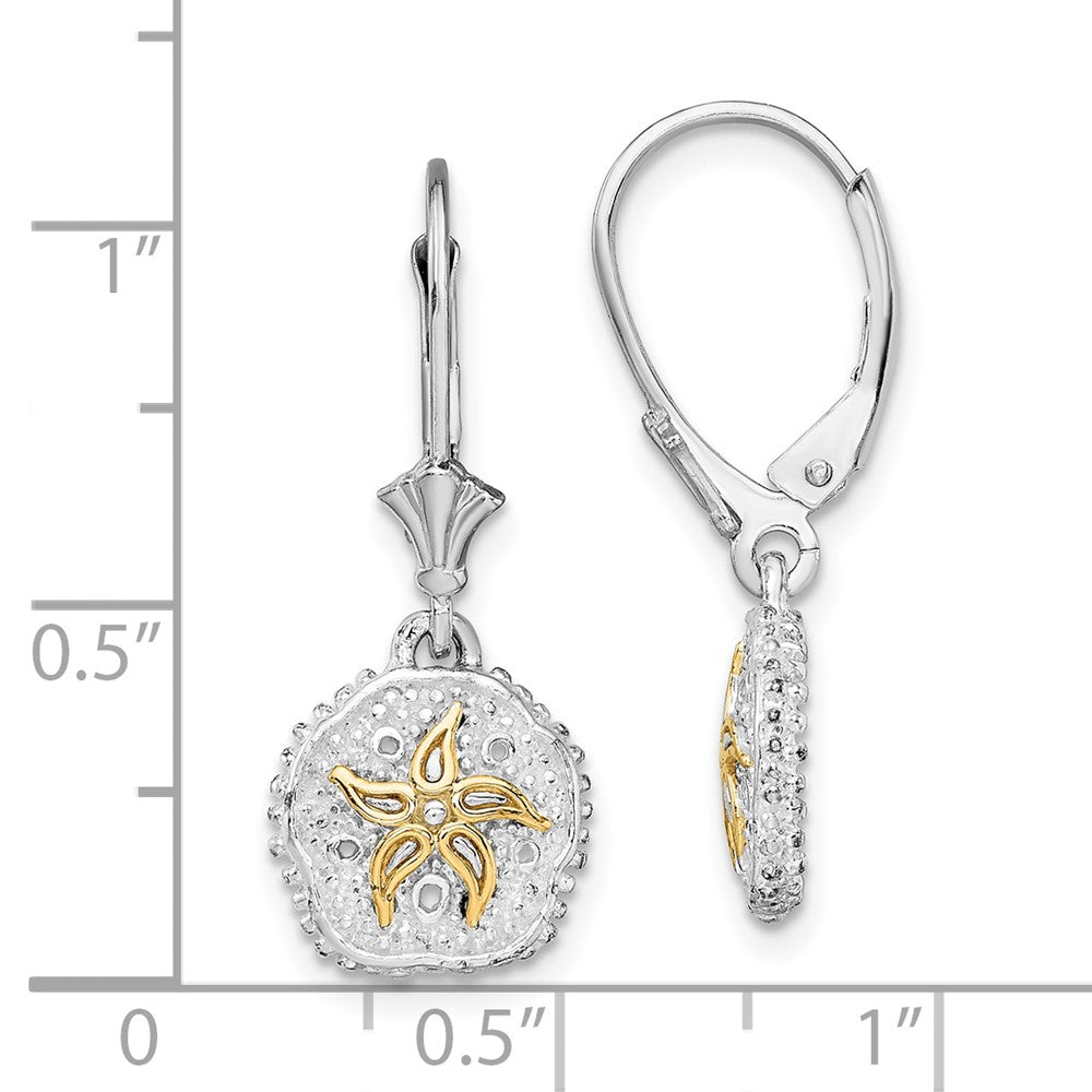 Silber/14K Bicolor De-ani Sterlingsilber Rhodiniert Sand Dollar mit 14K Seestern Ohrhänger mit Brisur