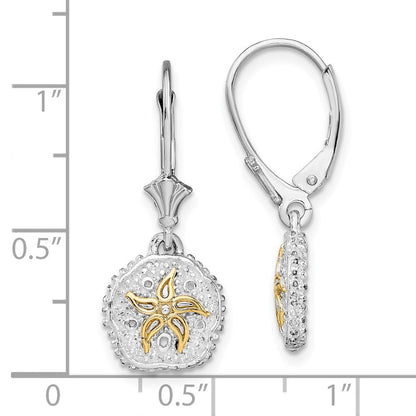 Silber/14K Bicolor De-ani Sterlingsilber Rhodiniert Sand Dollar mit 14K Seestern Ohrhänger mit Brisur