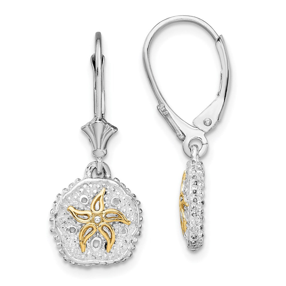 Silber/14K Bicolor De-ani Sterlingsilber Rhodiniert Sand Dollar mit 14K Seestern Ohrhänger mit Brisur