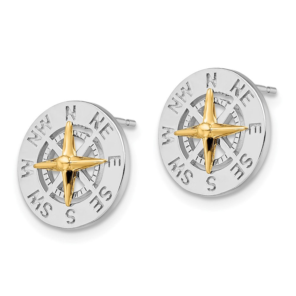 Silber/14K Bicolor De-ani Sterlingsilber Rhodiniert Mini Kompass mit 14K Needle Ohrstecker