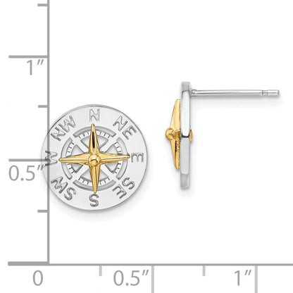 Silber/14K Bicolor De-ani Sterlingsilber Rhodiniert Mini Kompass mit 14K Needle Ohrstecker