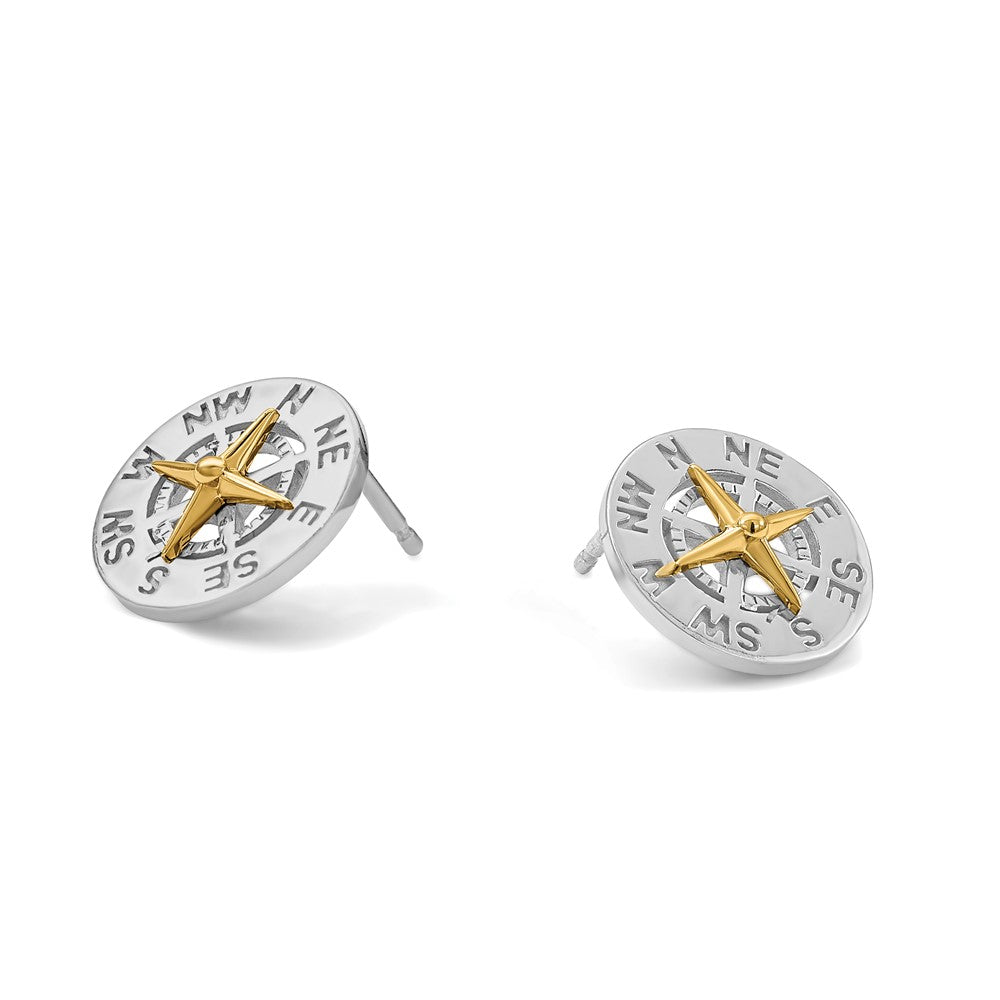 Silber/14K Bicolor De-ani Sterlingsilber Rhodiniert Mini Kompass mit 14K Needle Ohrstecker
