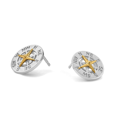 Silber/14K Bicolor De-ani Sterlingsilber Rhodiniert Mini Kompass mit 14K Needle Ohrstecker
