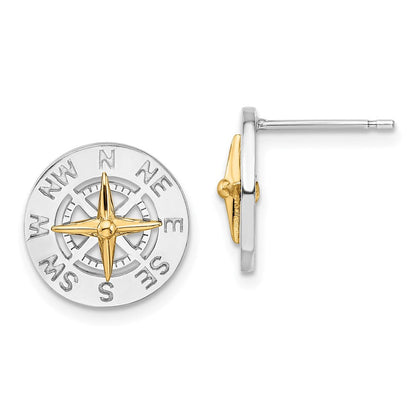 Silber/14K Bicolor De-ani Sterlingsilber Rhodiniert Mini Kompass mit 14K Needle Ohrstecker