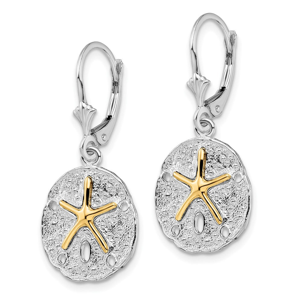 Silber/14K Bicolor De-ani Sterlingsilber Rhodiniert Sand Dollar mit 14K Seestern Ohrhänger mit Brisur