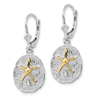 Silber/14K Bicolor De-ani Sterlingsilber Rhodiniert Sand Dollar mit 14K Seestern Ohrhänger mit Brisur