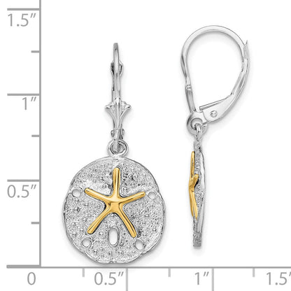 Silber/14K Bicolor De-ani Sterlingsilber Rhodiniert Sand Dollar mit 14K Seestern Ohrhänger mit Brisur