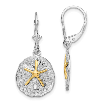 Silber/14K Bicolor De-ani Sterlingsilber Rhodiniert Sand Dollar mit 14K Seestern Ohrhänger mit Brisur