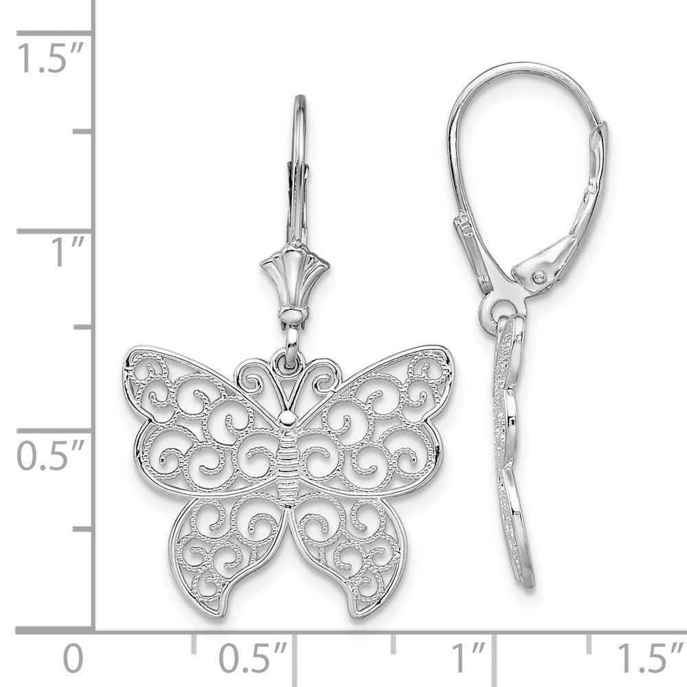 Sterlingsilber De-ani Rhodiniert Poliert Filigran Schmetterling Ohrhänger mit Brisur