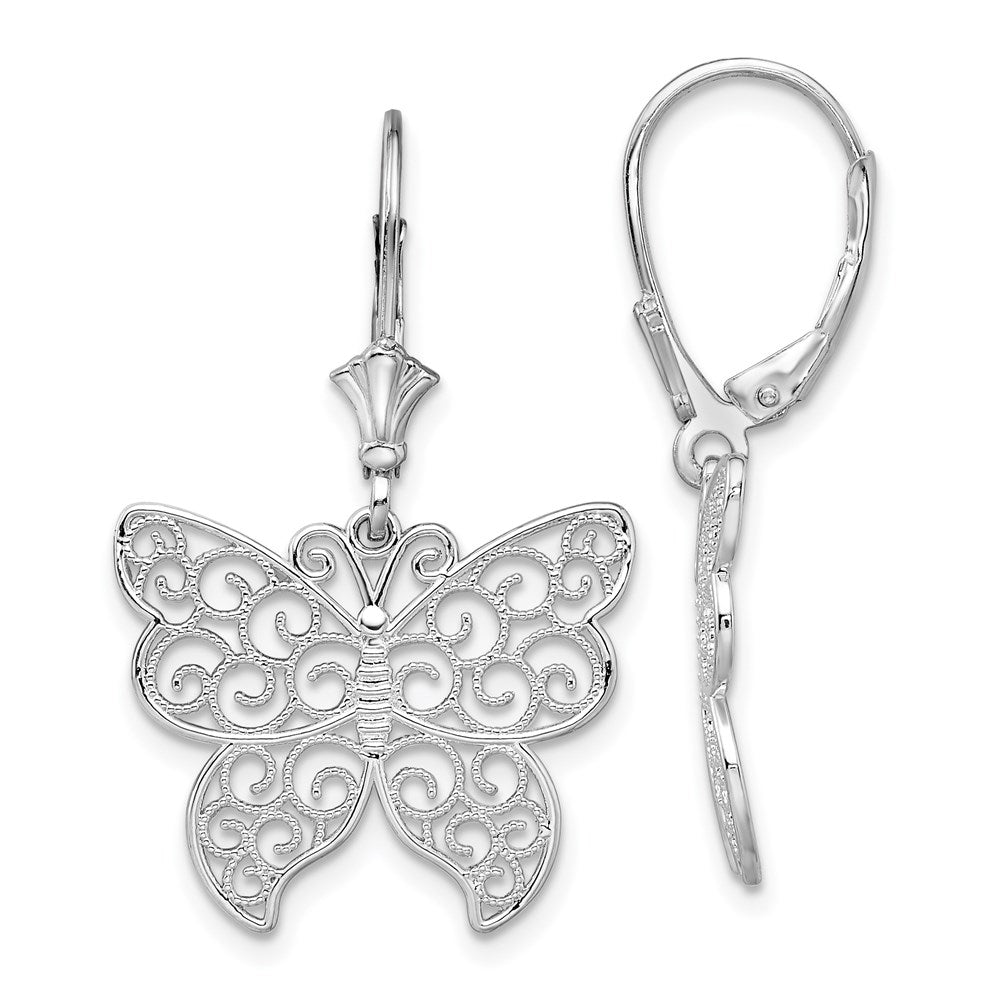 Sterlingsilber De-ani Rhodiniert Poliert Filigran Schmetterling Ohrhänger mit Brisur