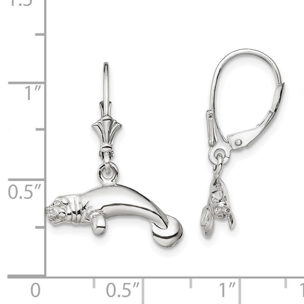 Sterlingsilber De-ani Rhodiniert Poliert 3d Manatee Ohrhänger mit Brisur