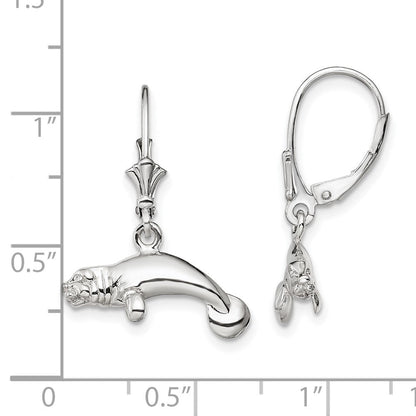 Sterlingsilber De-ani Rhodiniert Poliert 3d Manatee Ohrhänger mit Brisur