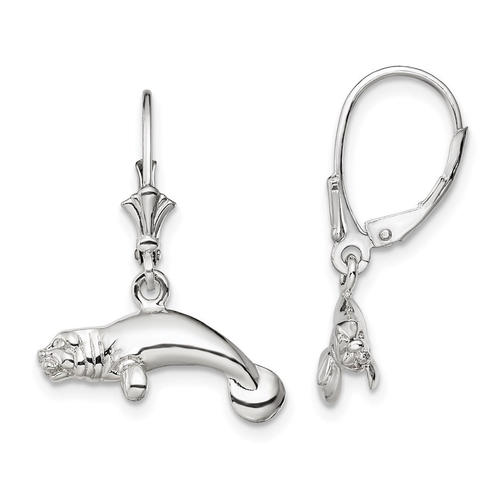 Sterlingsilber De-ani Rhodiniert Poliert 3d Manatee Ohrhänger mit Brisur