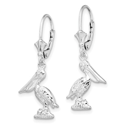 Sterlingsilber De-ani Rhodiniert Poliert 3d Klein Pelican Ohrhänger mit Brisur