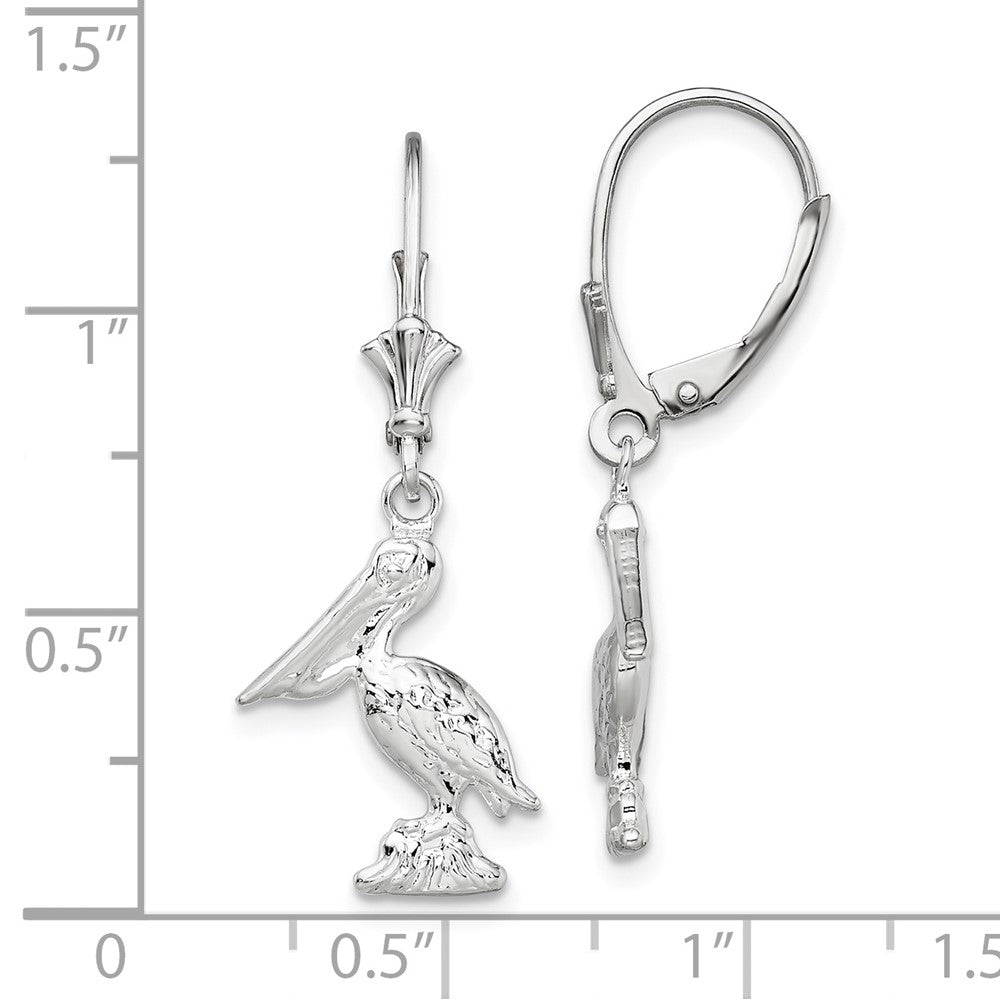 Sterlingsilber De-ani Rhodiniert Poliert 3d Klein Pelican Ohrhänger mit Brisur