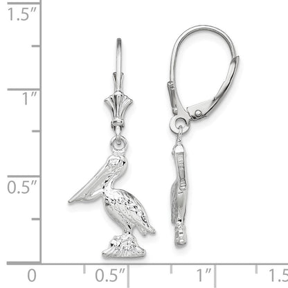 Sterlingsilber De-ani Rhodiniert Poliert 3d Klein Pelican Ohrhänger mit Brisur