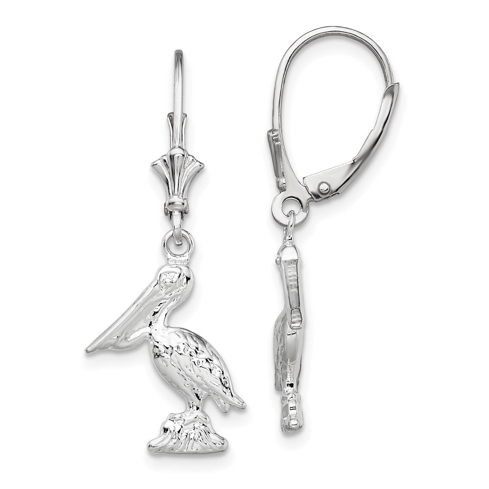 Sterlingsilber De-ani Rhodiniert Poliert 3d Klein Pelican Ohrhänger mit Brisur
