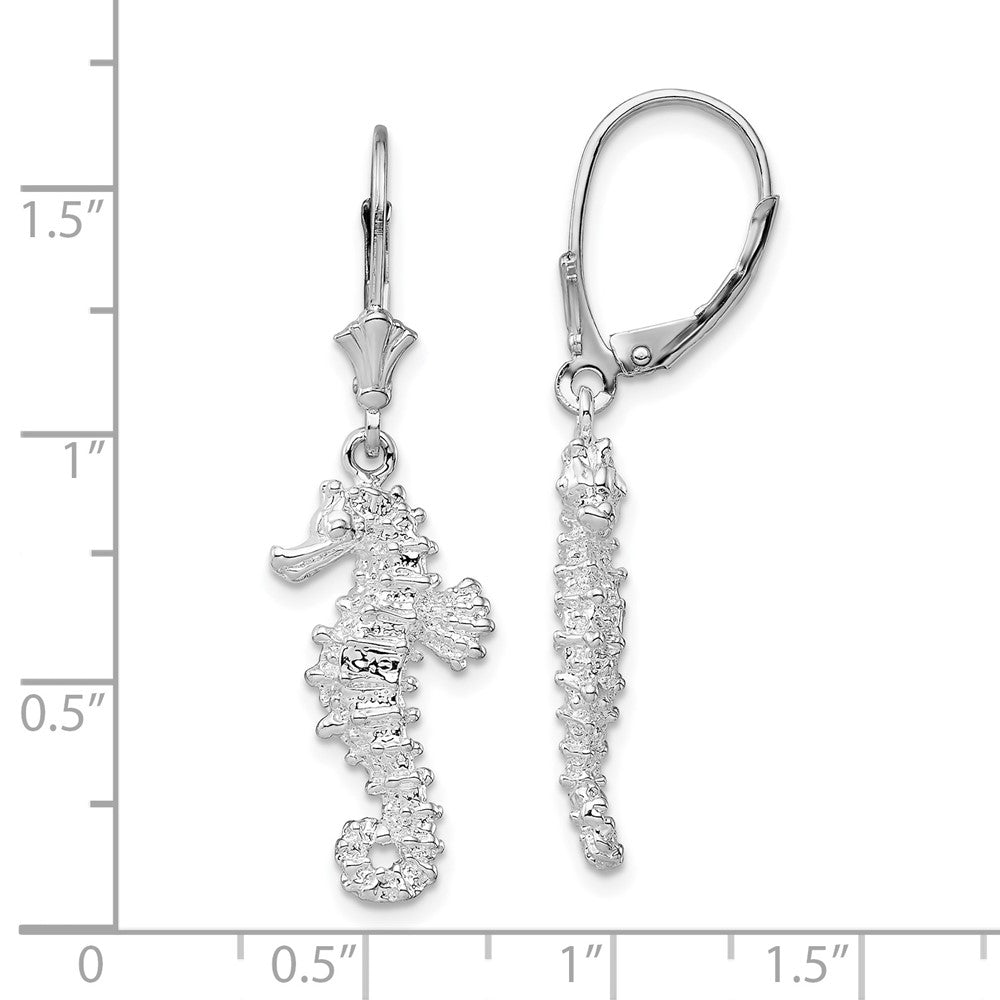 Sterlingsilber De-ani Rhodiniert Poliert 3d Seepferdchen Ohrhänger mit Brisur