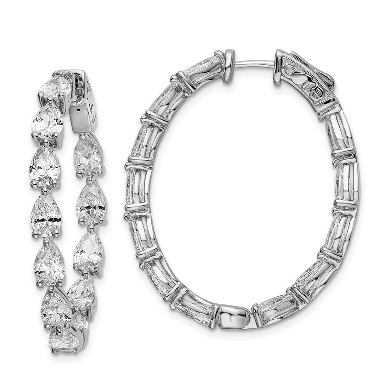 Sterlingsilber Schimmernd Rhodiniert 24 Stein Tropfen Geformt Zirkonia Fantasie in und Außen Oval Klappbar Creolen
