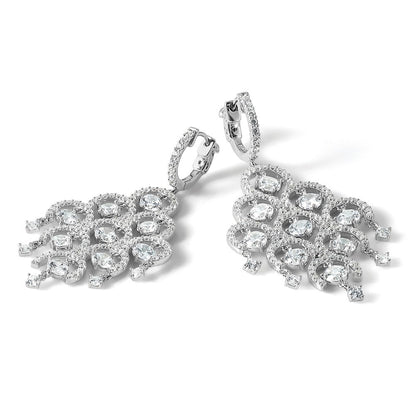 Sterlingsilber Schimmernd Rhodiniert 278 Stein Zirkonia Chandelier Hängend Klappbar Ohrringe