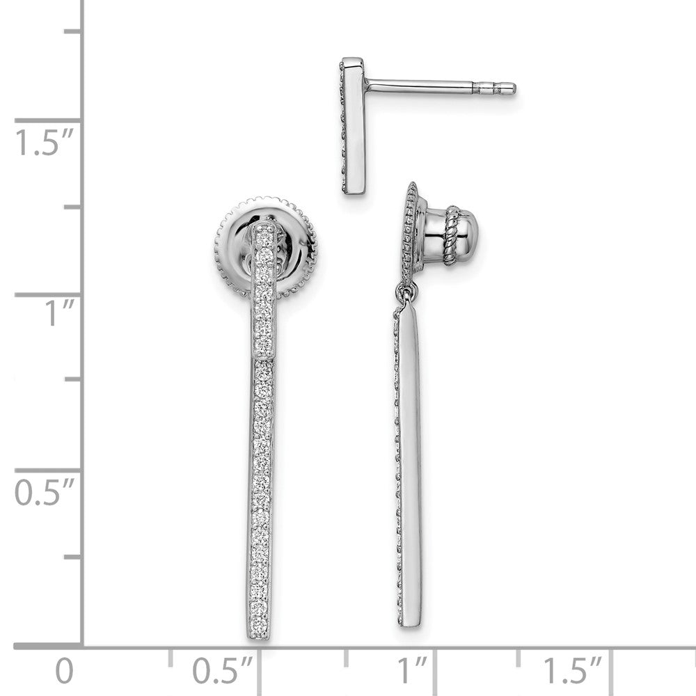 Sterlingsilber Schimmernd Rhodiniert 48 Stein Zirkonia Stecker Hängend Stab Ohrringe