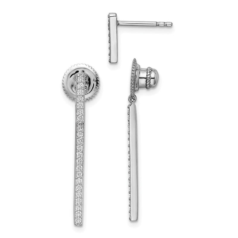 Sterlingsilber Schimmernd Rhodiniert 48 Stein Zirkonia Stecker Hängend Stab Ohrringe