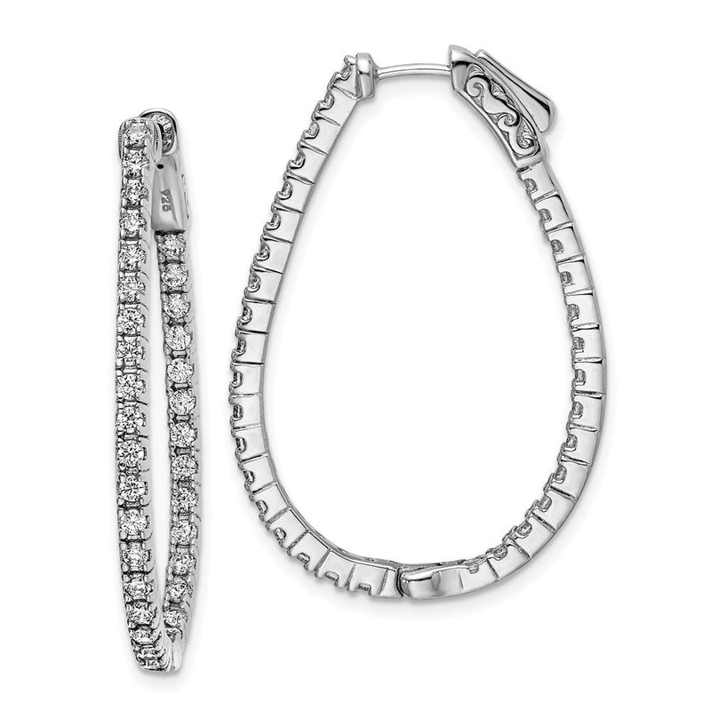 Sterlingsilber Schimmernd Rhodiniert 66 Stein 1.75mm Zirkonia in und Außen Oval Klappbar Creolen