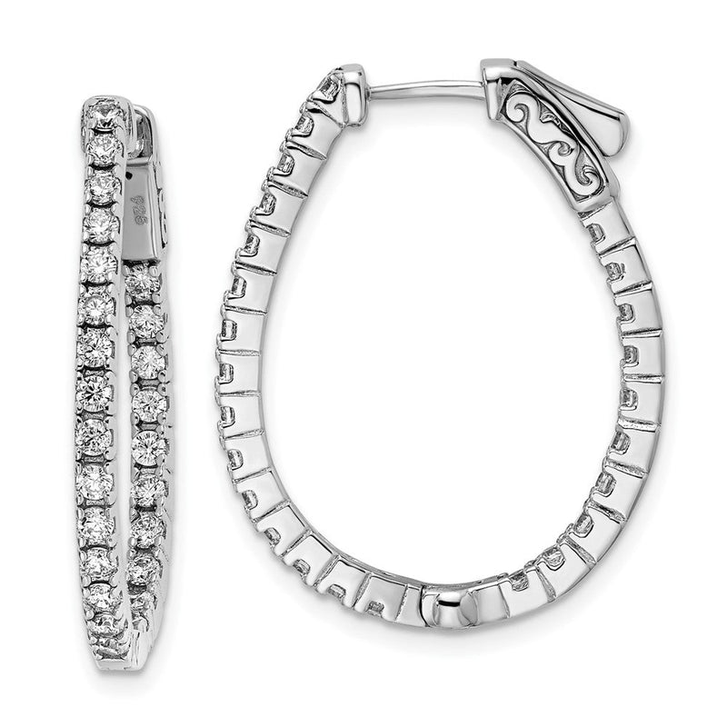 Sterlingsilber Schimmernd Rhodiniert 50 Stein 1.75mm Zirkonia in und Außen Oval Klappbar Creolen